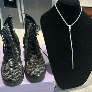Madden girl ankle boots bundled with our diamond necklace. Gently worn